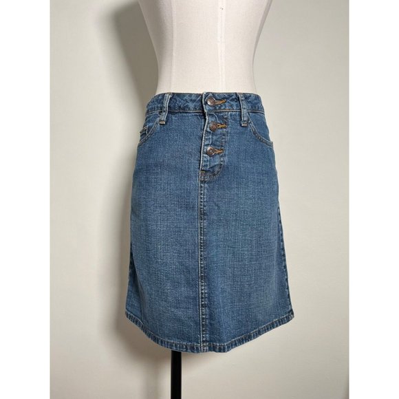 OLD NAVY Vintage Denim Blue Jean Midi Skirt Y2K 2002 Medium Wash Button Fly Sz 2 - Picture 7 of 13